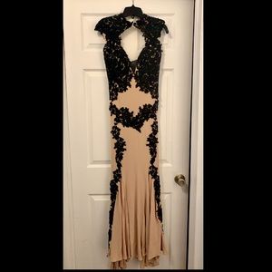 Jovani cream and black lace prom dress—size 2